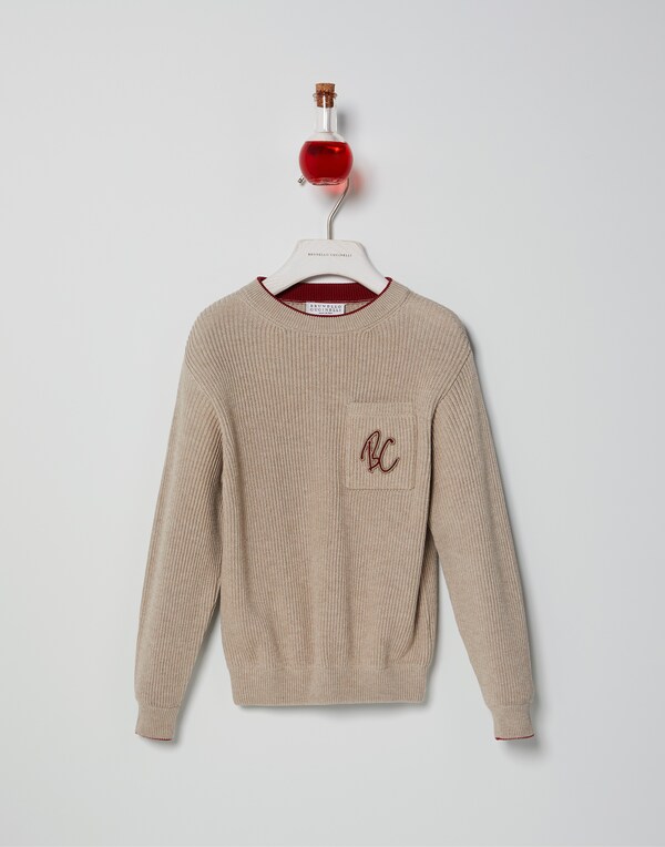 English Rib knit sweater Camel Boy - Brunello Cucinelli 