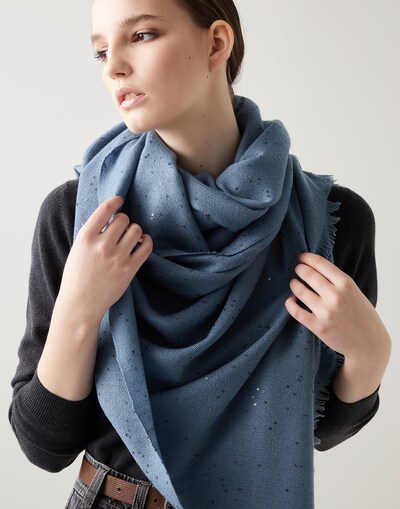 Cashmere and silk Diamond yarn scarf Oxford Blue Woman - Brunello Cucinelli 