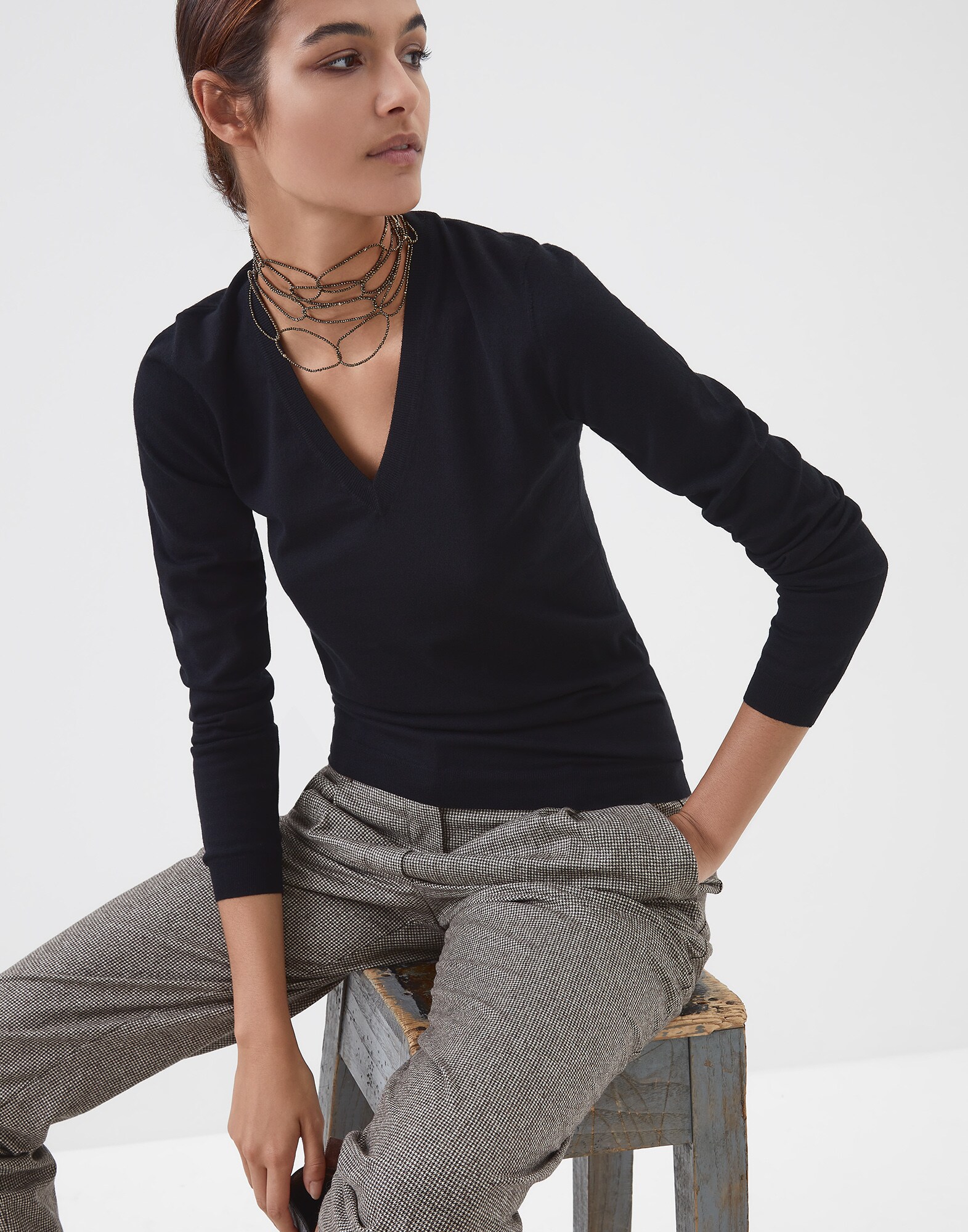 V-neck Sweater Black Woman 4 - Brunello Cucinelli