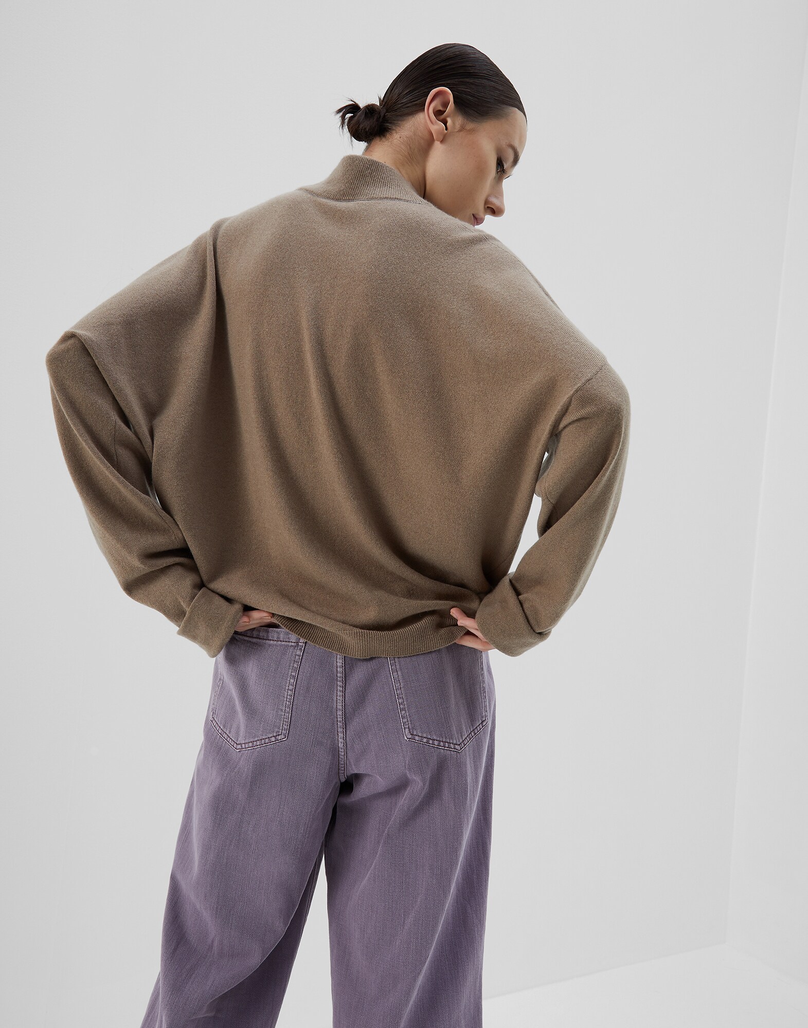 高领针织衫 棕色 女款 1 - Brunello Cucinelli