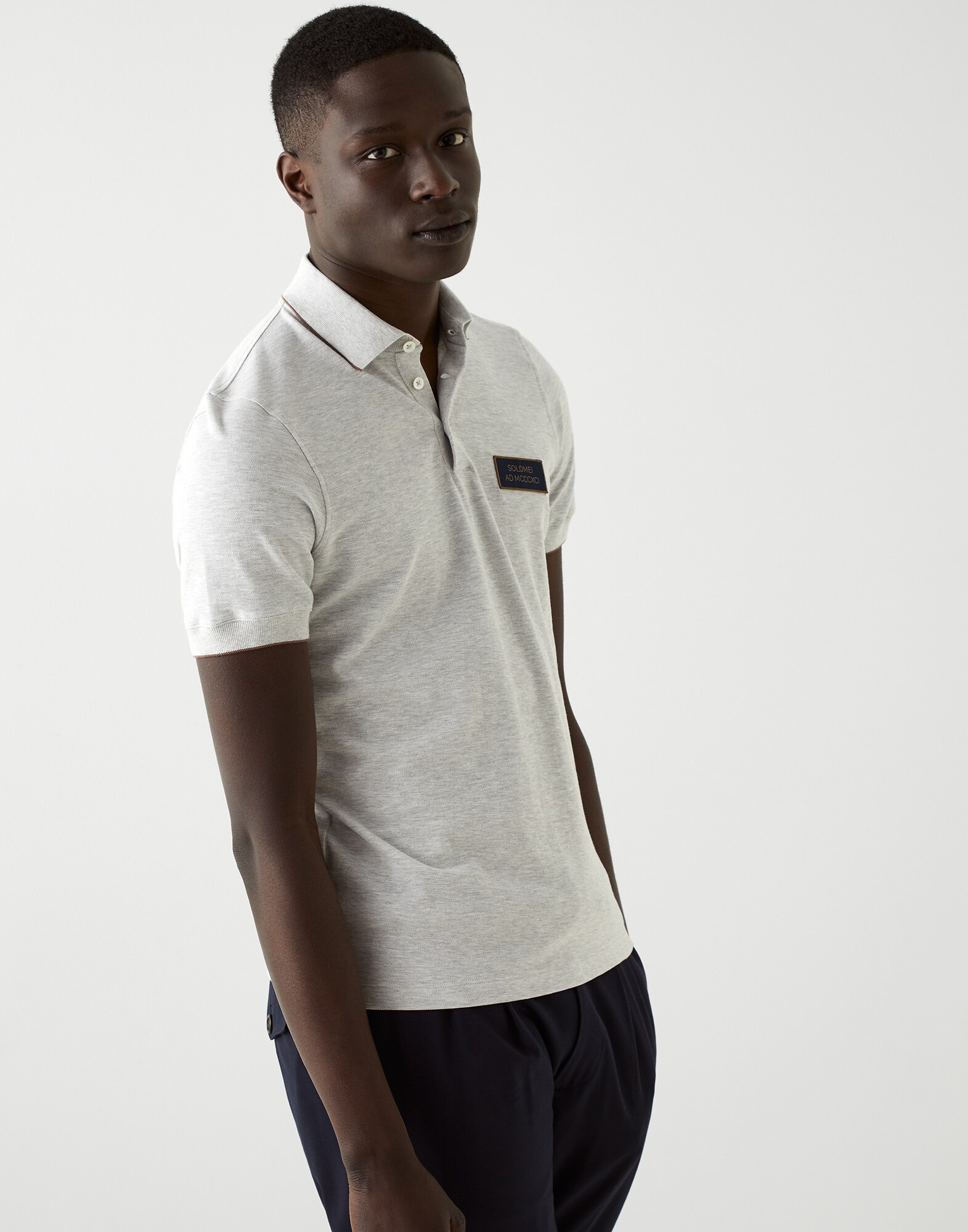 Pique polo shirt Light Grey Man - Brunello Cucinelli
