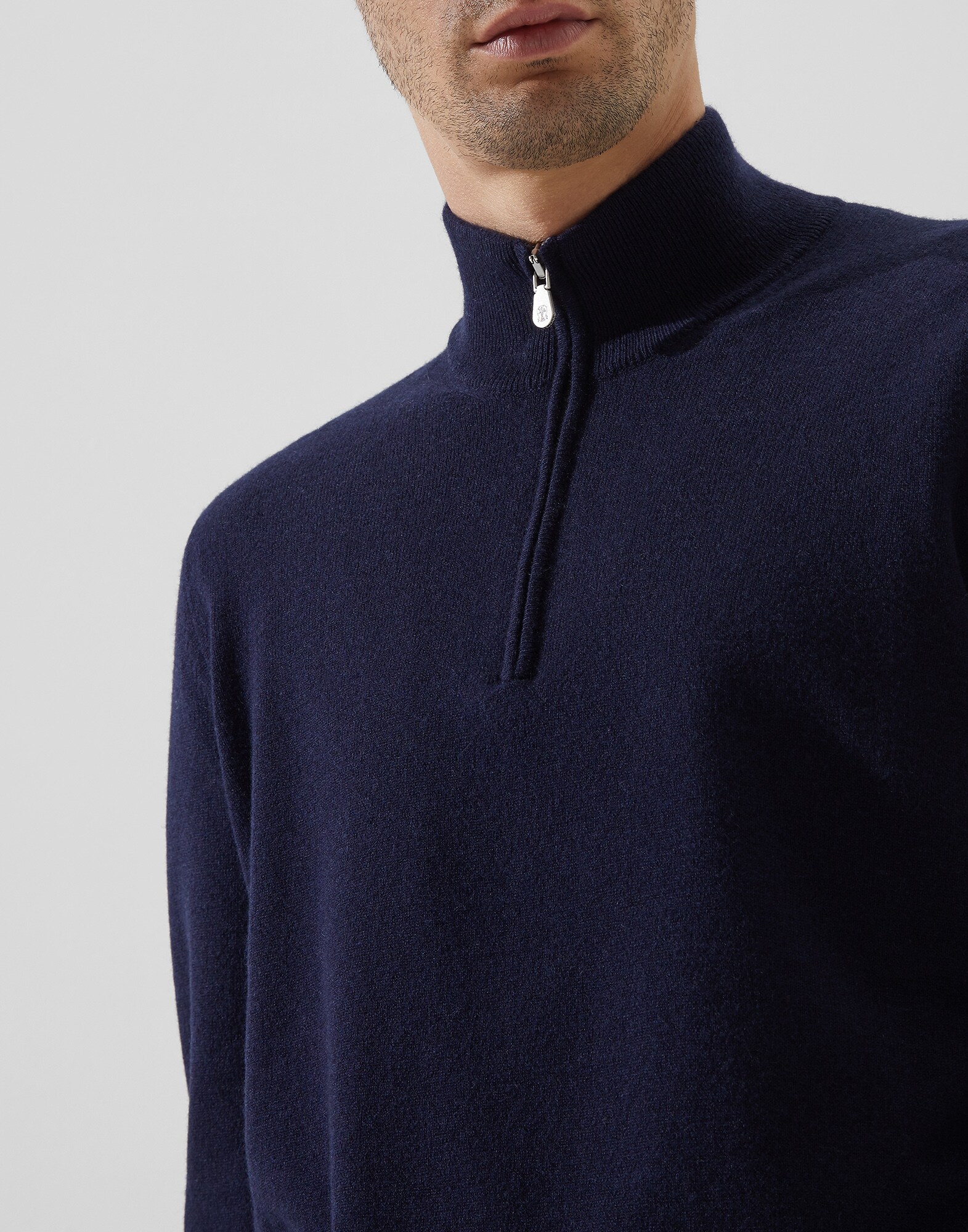 高领针织衫 海军蓝 男款 2 - Brunello Cucinelli
