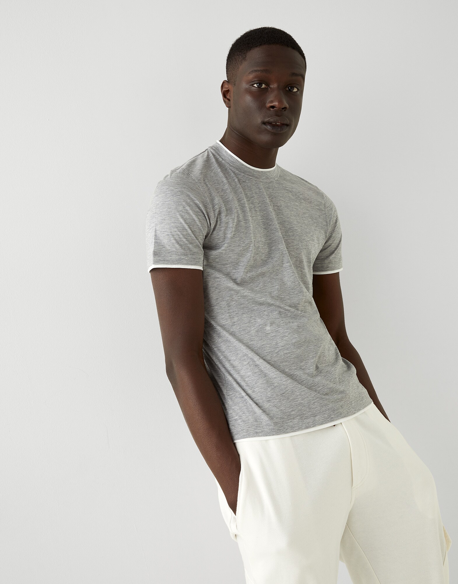 Crew-neck T-shirt Grey Man - Brunello Cucinelli