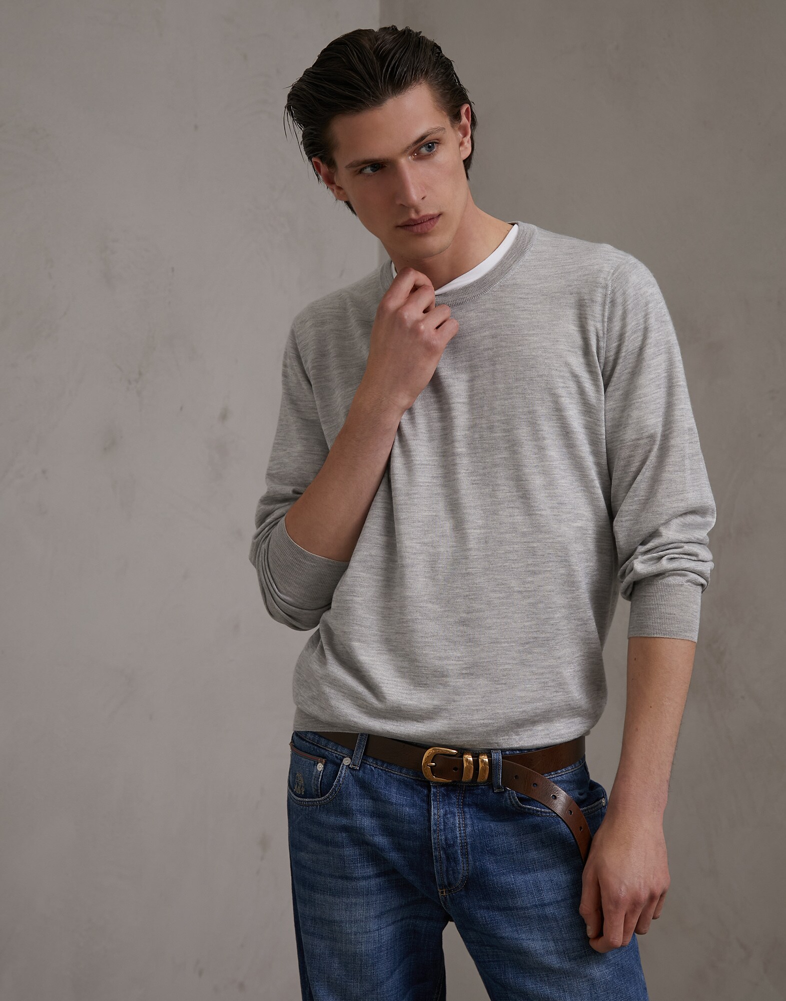 圆领针织衫 卵石 男款 1 - Brunello Cucinelli