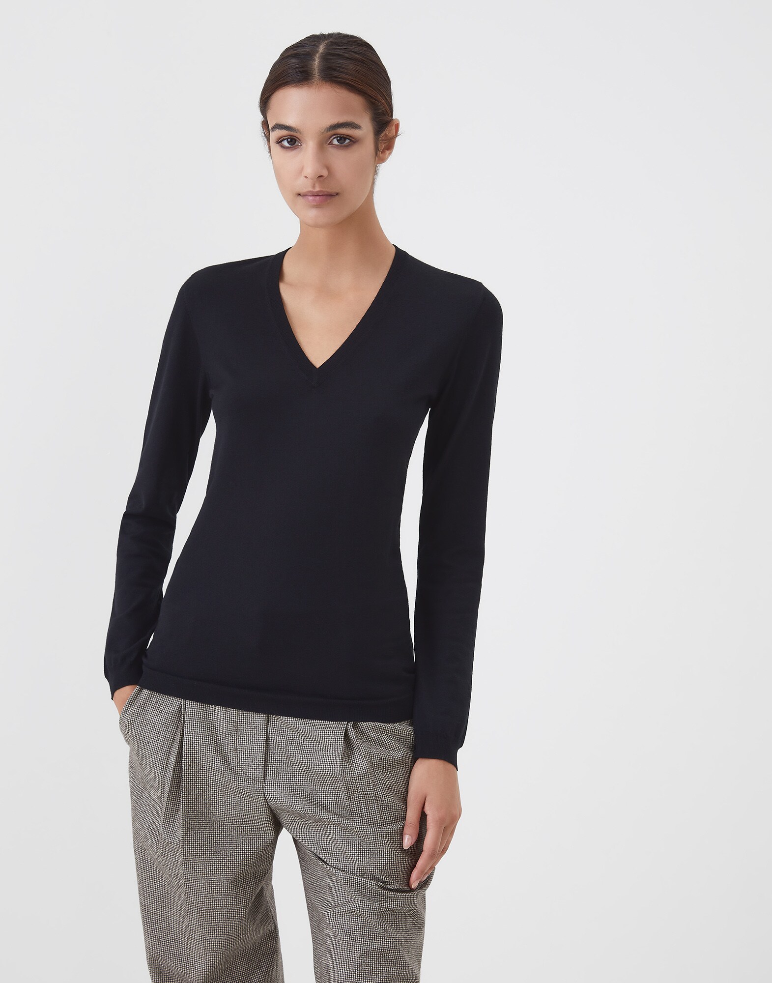 V-neck Sweater Black Woman 0 - Brunello Cucinelli
