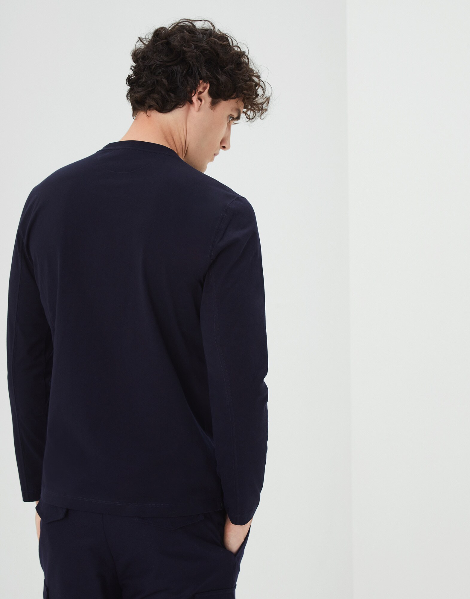 Long Sleeve T-Shirt Navy Blue Man 2 - Brunello Cucinelli