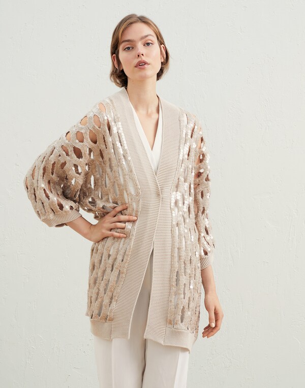 Linen and silk cardigan Beige Woman - Brunello Cucinelli