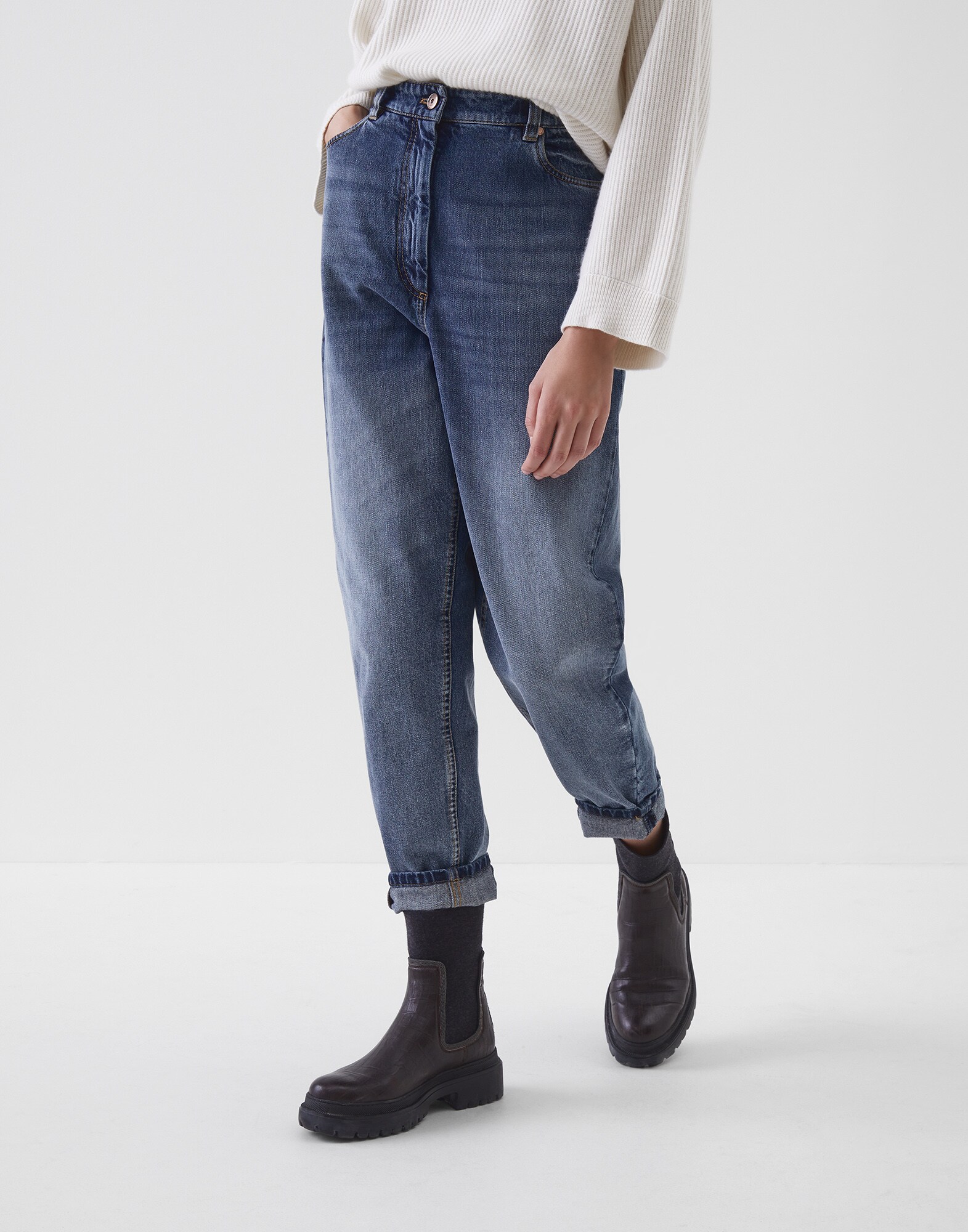 Denim Trousers Medium Denim Woman 0 - Brunello Cucinelli