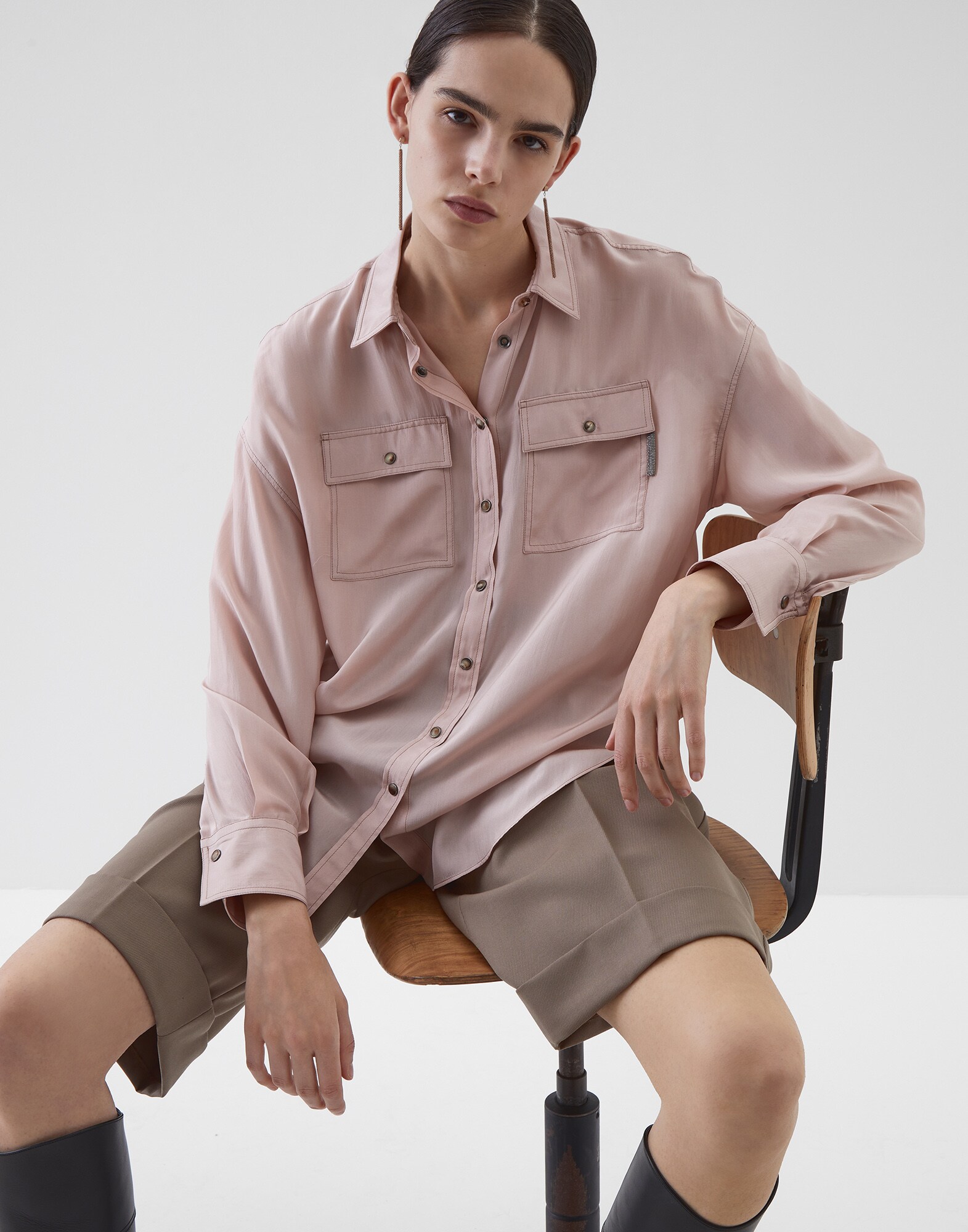 Silk Shirt Powder Woman 0 - Brunello Cucinelli