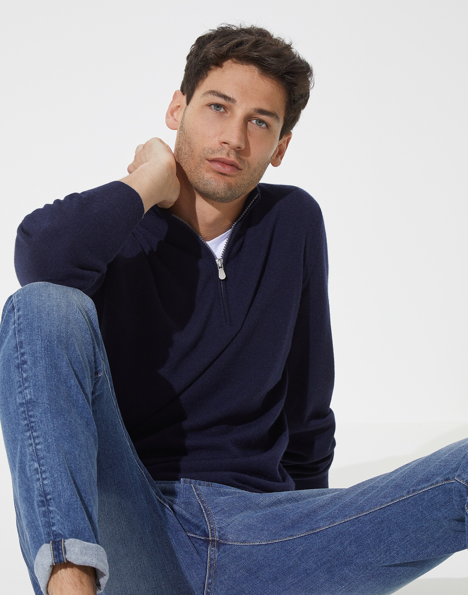 高领针织衫 海军蓝 男款 4 - Brunello Cucinelli