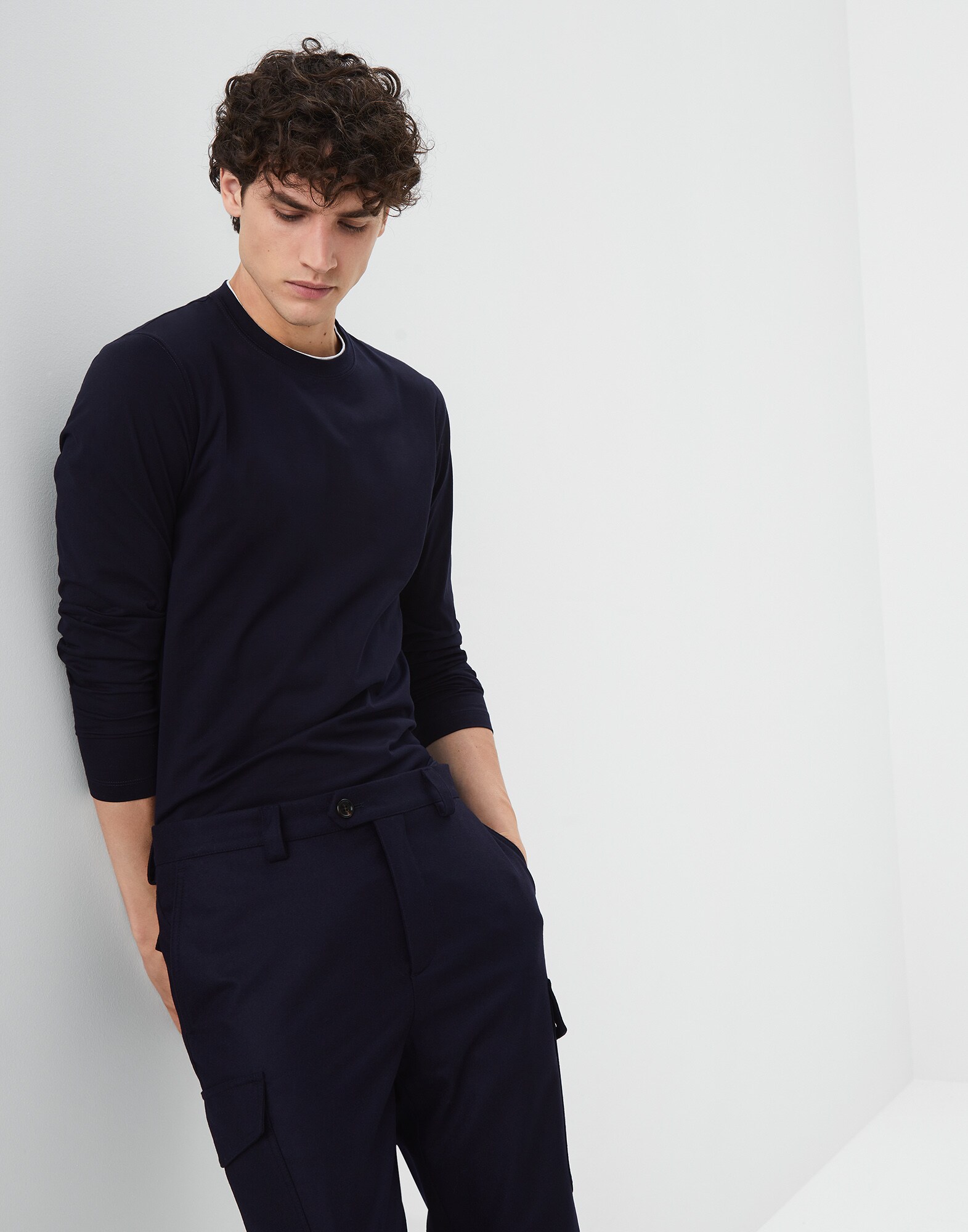 Long Sleeve T-Shirt Navy Blue Man 0 - Brunello Cucinelli