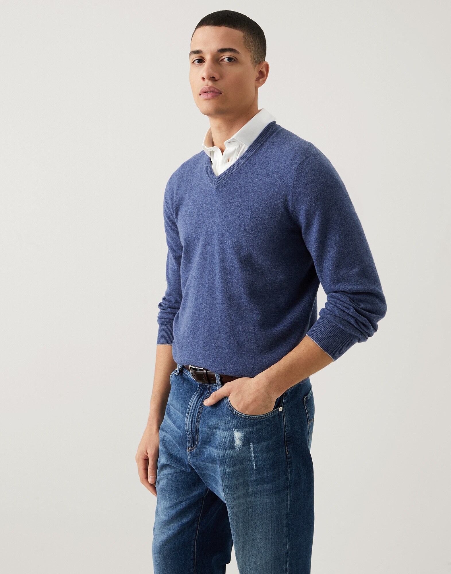 Cashmere sweater Denim Man - Brunello Cucinelli