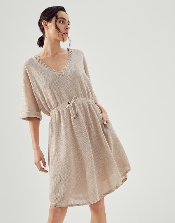 Linen and silk dress Cool Beige Woman - Brunello Cucinelli