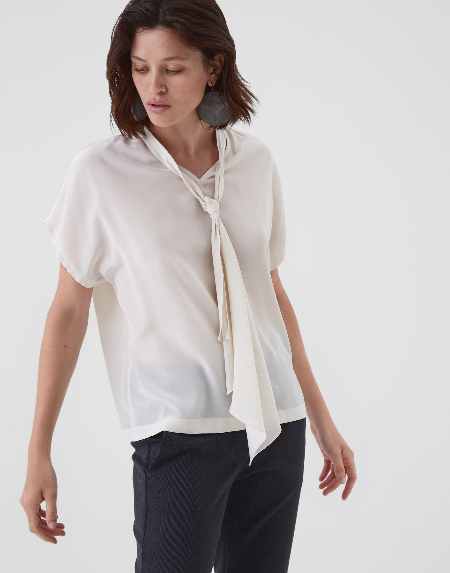 Short Sleeve T-Shirt Vanilla Woman 0 - Brunello Cucinelli