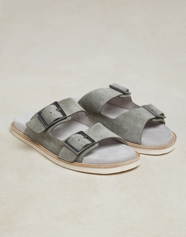 Suede urban slides Green Man - Brunello Cucinelli