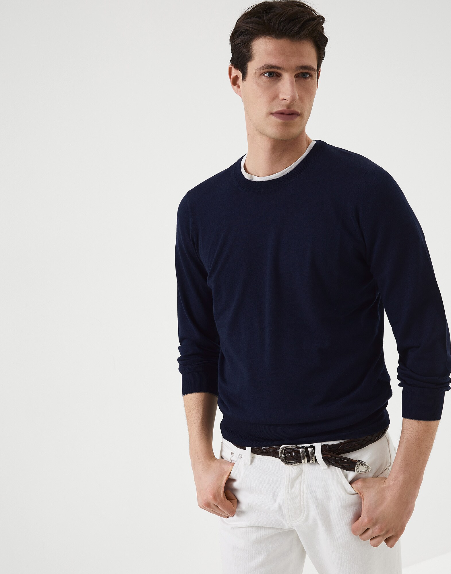 Lightweight sweater Navy Blue Man - Brunello Cucinelli