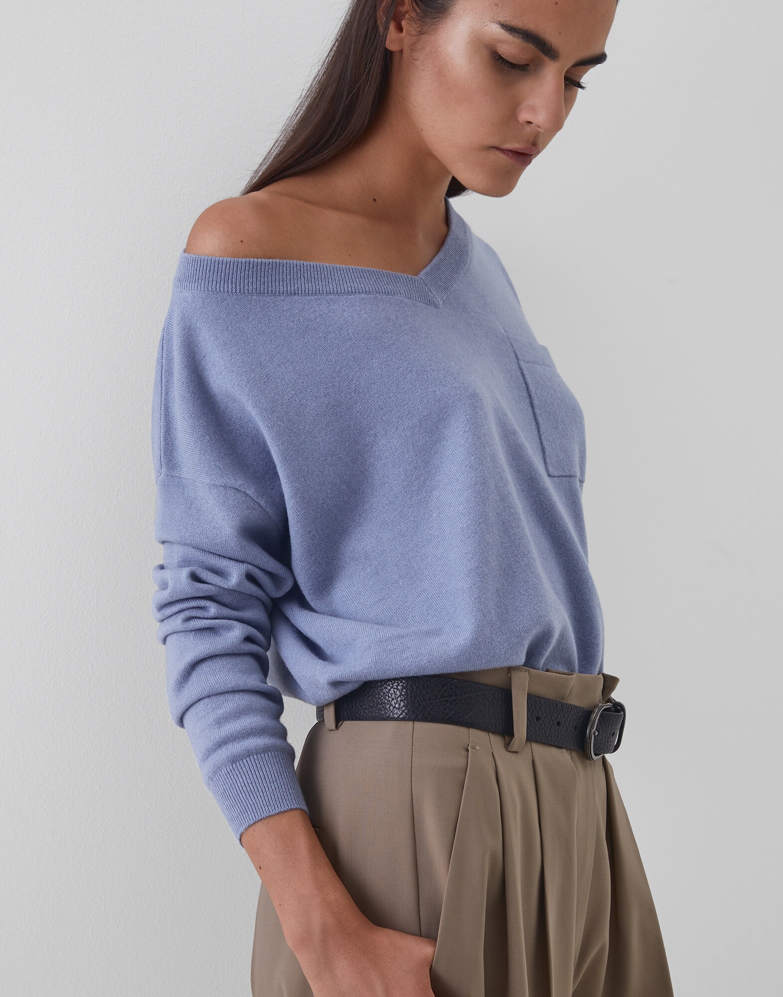 Scoop Neck Sky Blue Woman 0 - Brunello Cucinelli