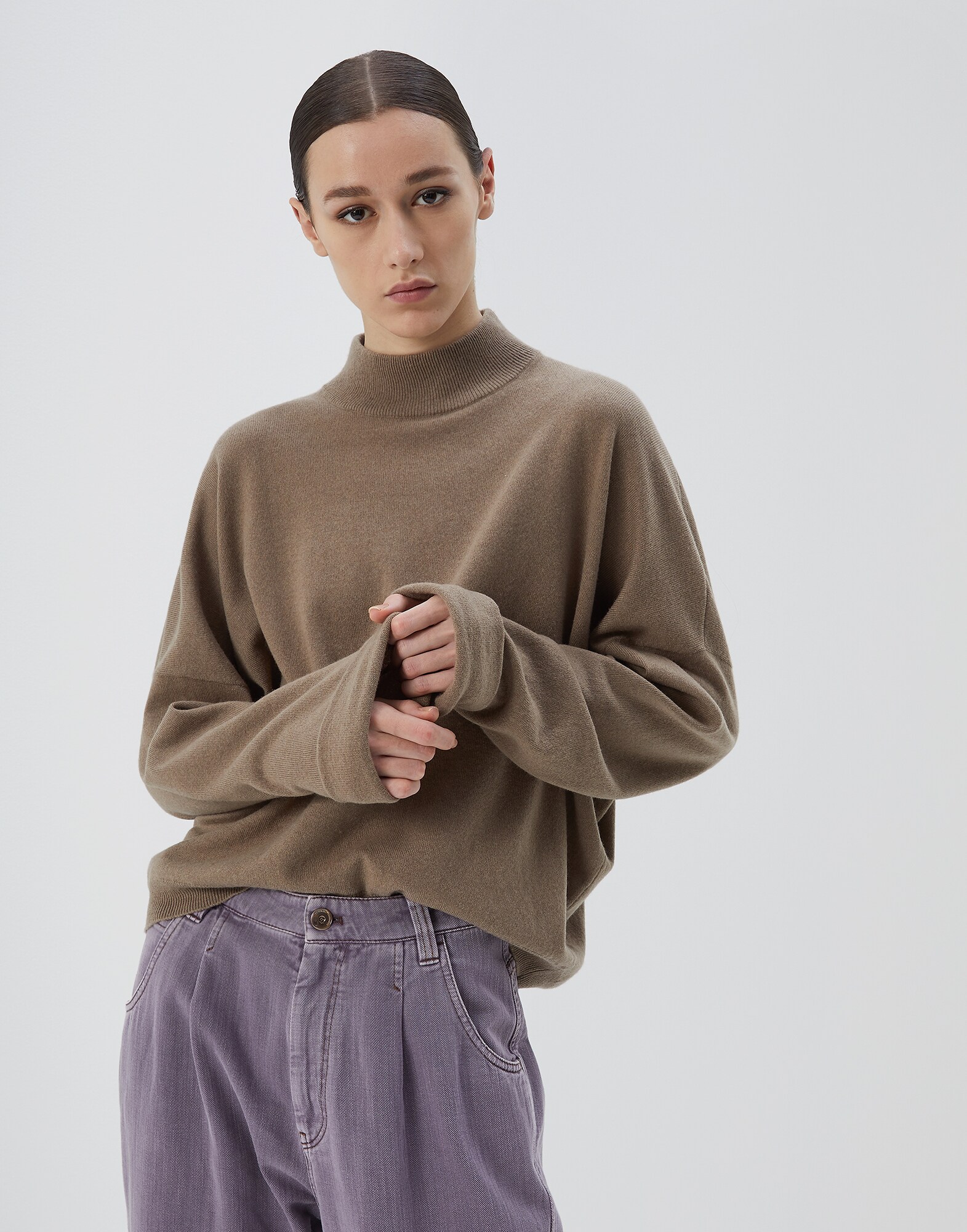 高领针织衫 棕色 女款 0 - Brunello Cucinelli