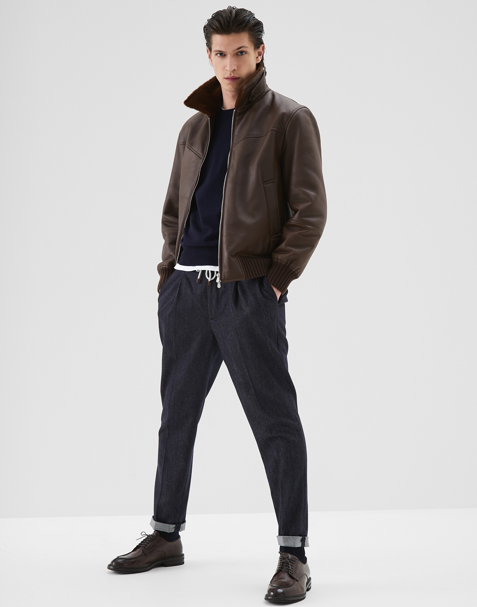 圆领针织衫 海军蓝 男款 4 - Brunello Cucinelli