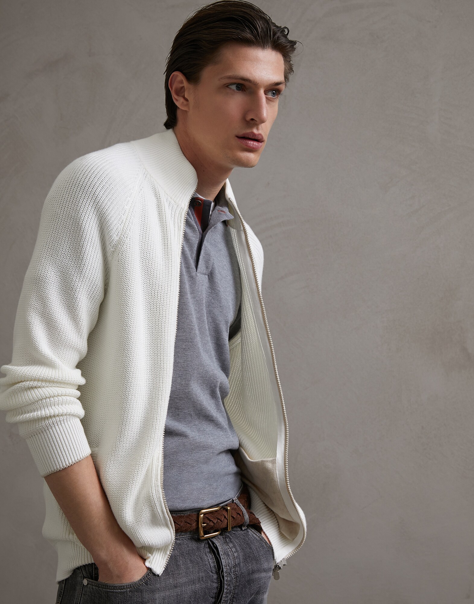 Zip-front Cardigan Panama Man 0 - Brunello Cucinelli