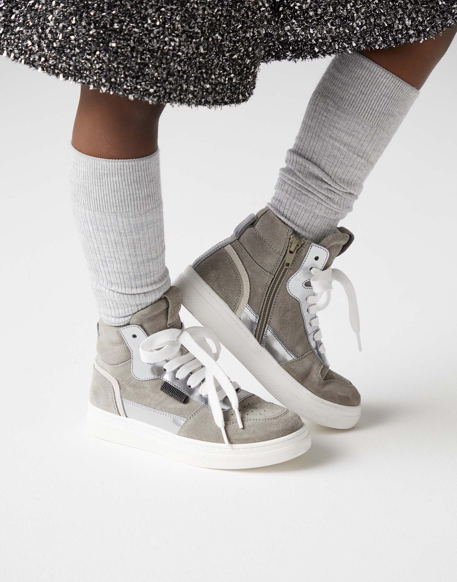 Suede and calfskin sneakers
                            Grey Girl - Brunello Cucinelli
                        