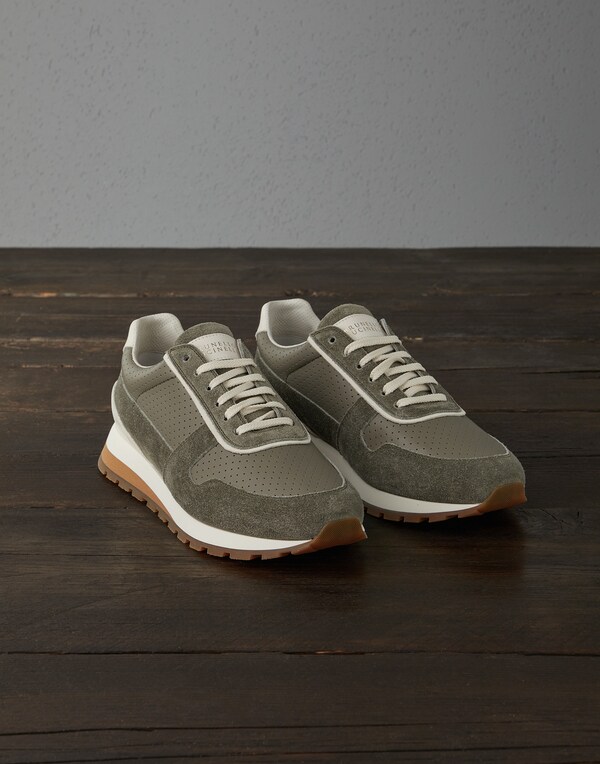 Calfskin and suede runners Olive Man - Brunello Cucinelli 