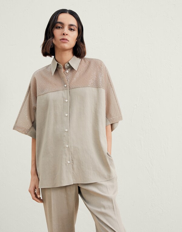 Shirt with embroidery Beige Woman - Brunello Cucinelli
