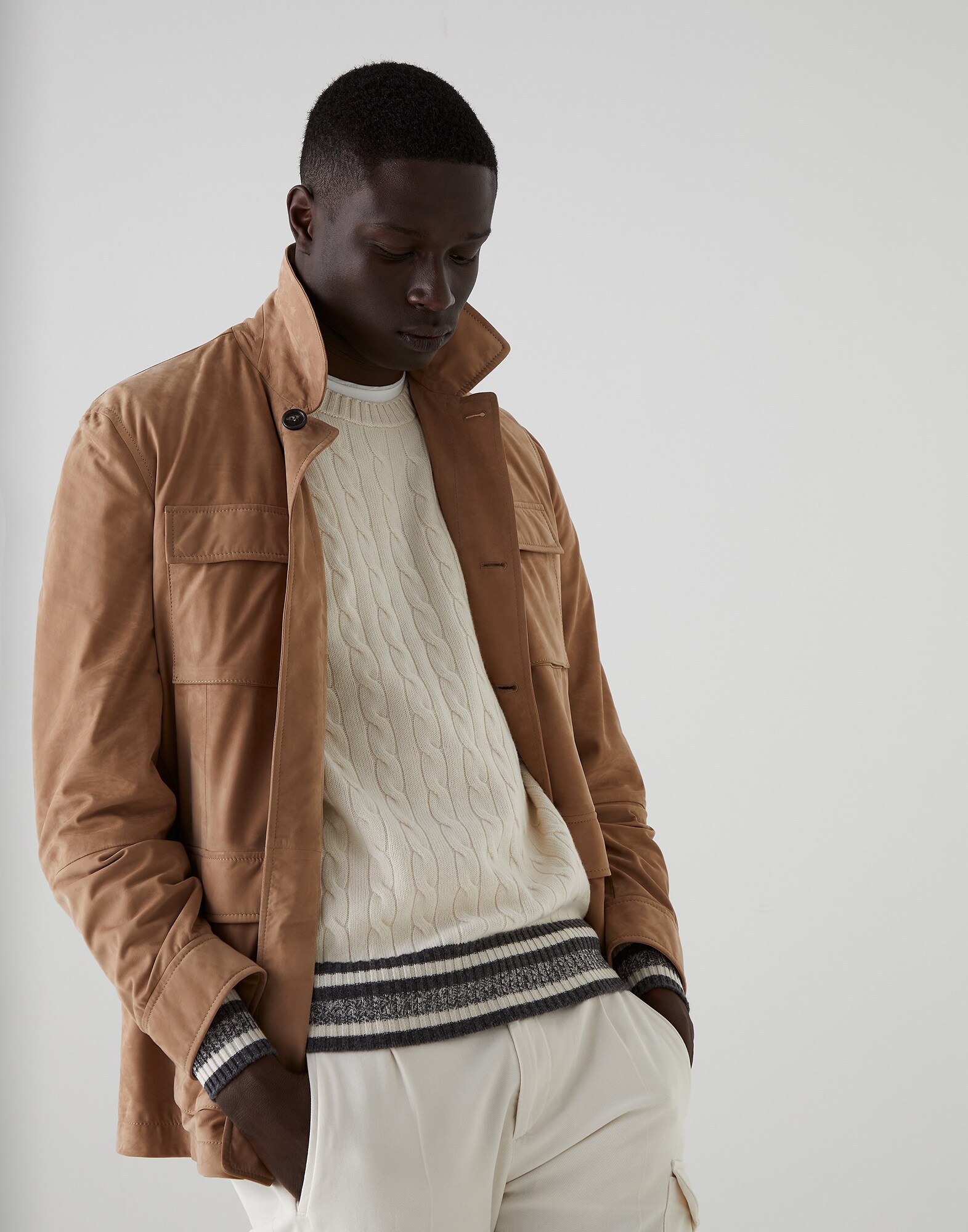 Nubuck safari jacket Dove Grey Man - Brunello Cucinelli