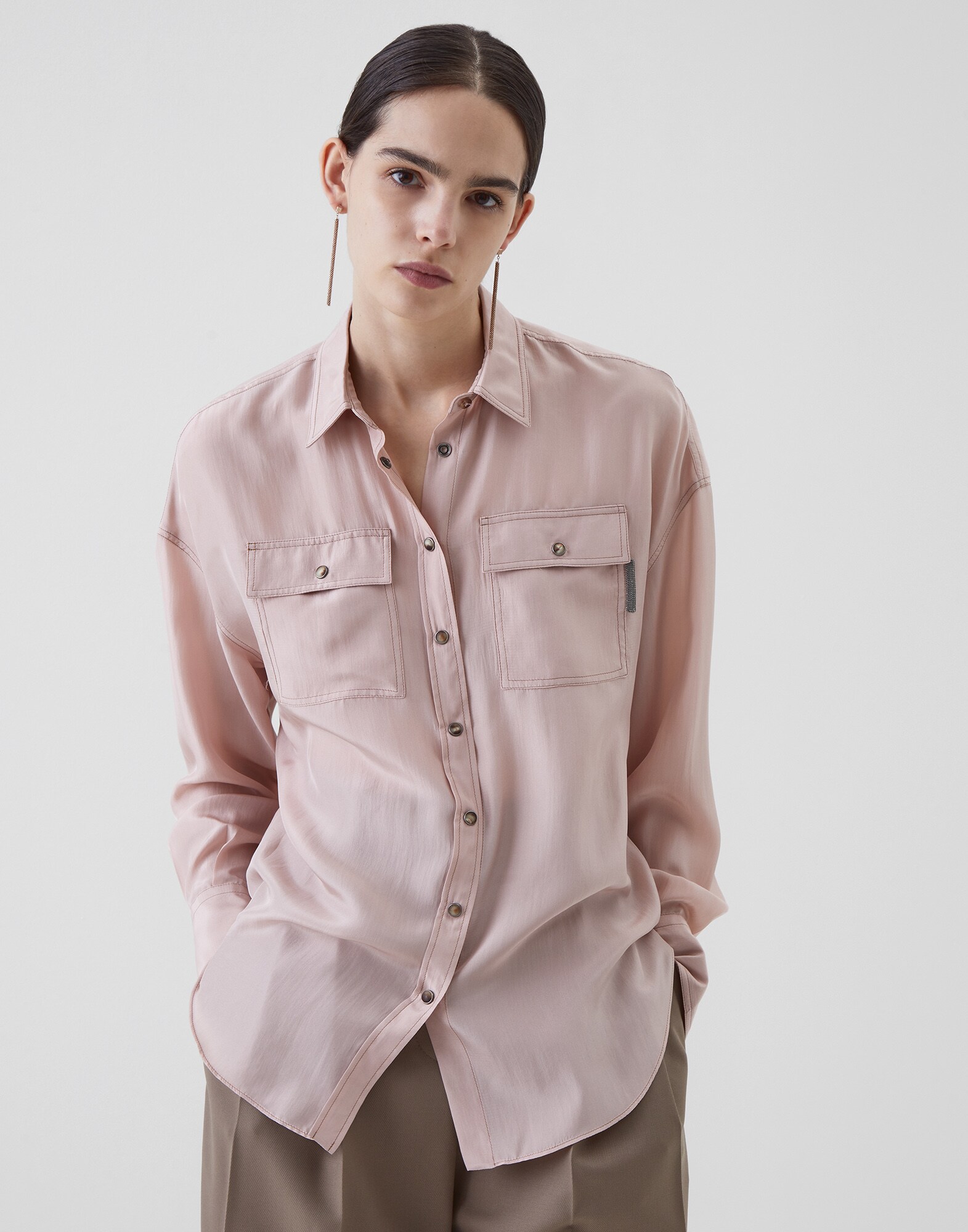 Silk Shirt Powder Woman 1 - Brunello Cucinelli