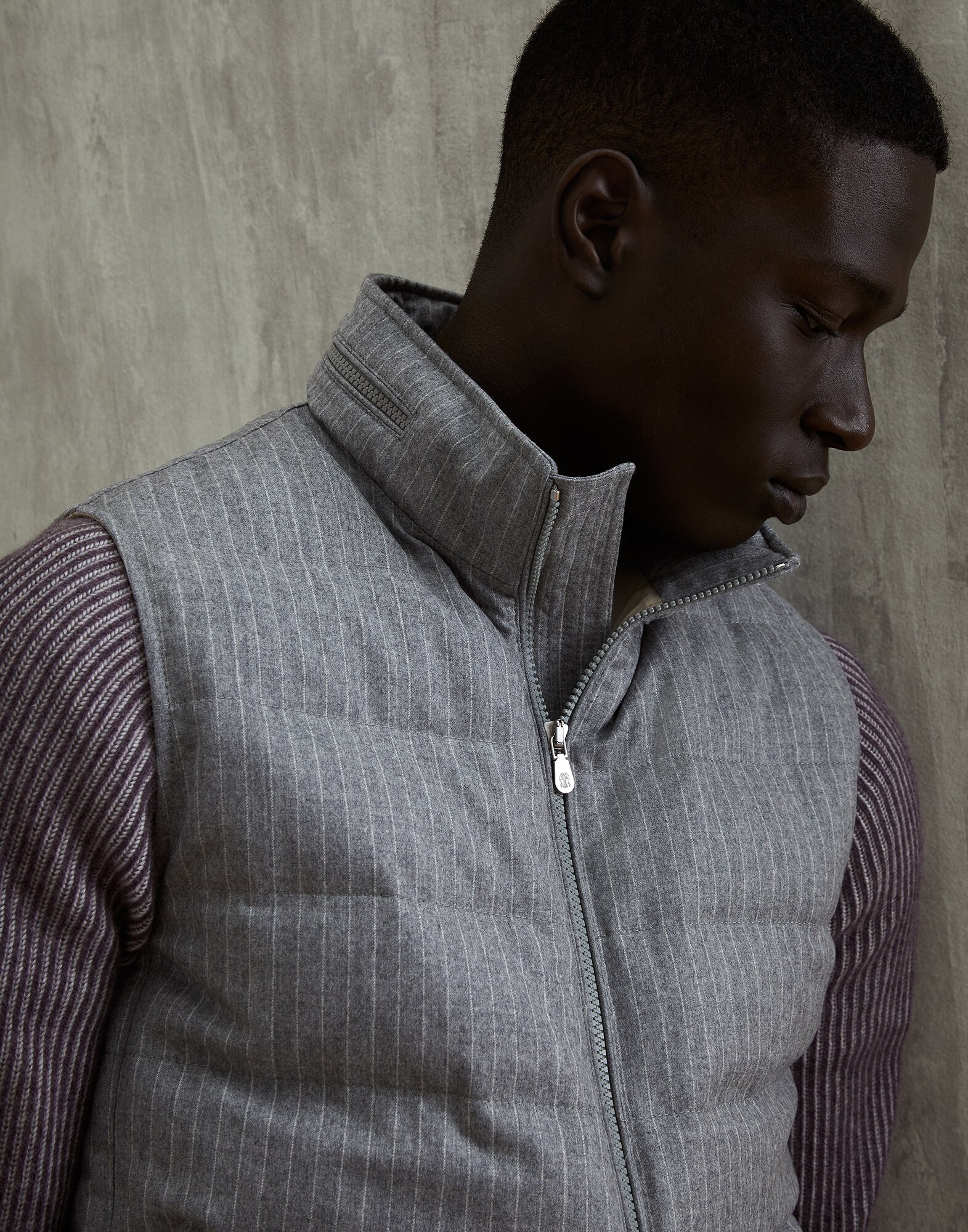 Chalk stripe down vest Pearl Grey Man - Brunello Cucinelli