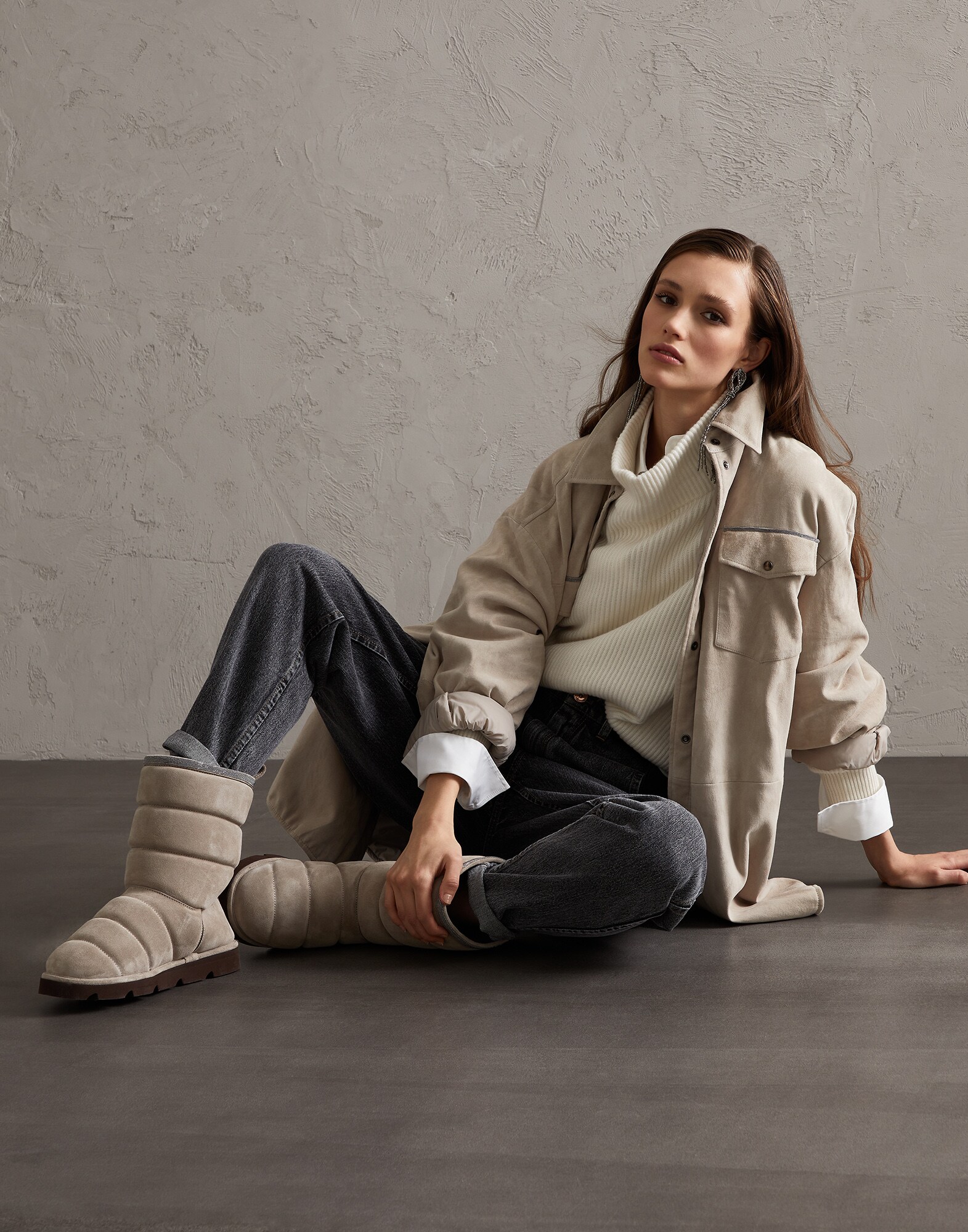 Matelassé boots Light Grey Woman - Brunello Cucinelli
