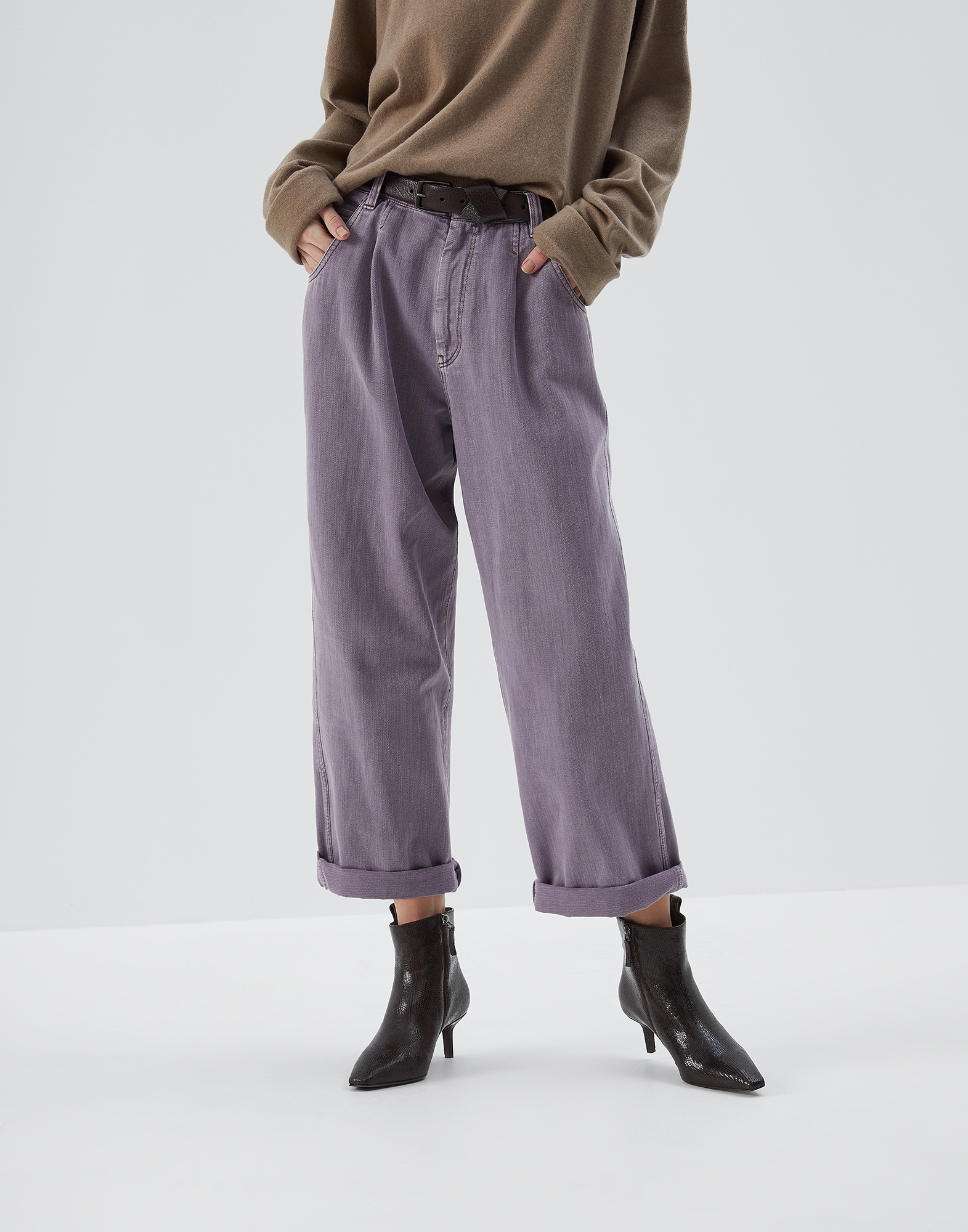 Denim Trousers Mauve Woman 0 - Brunello Cucinelli