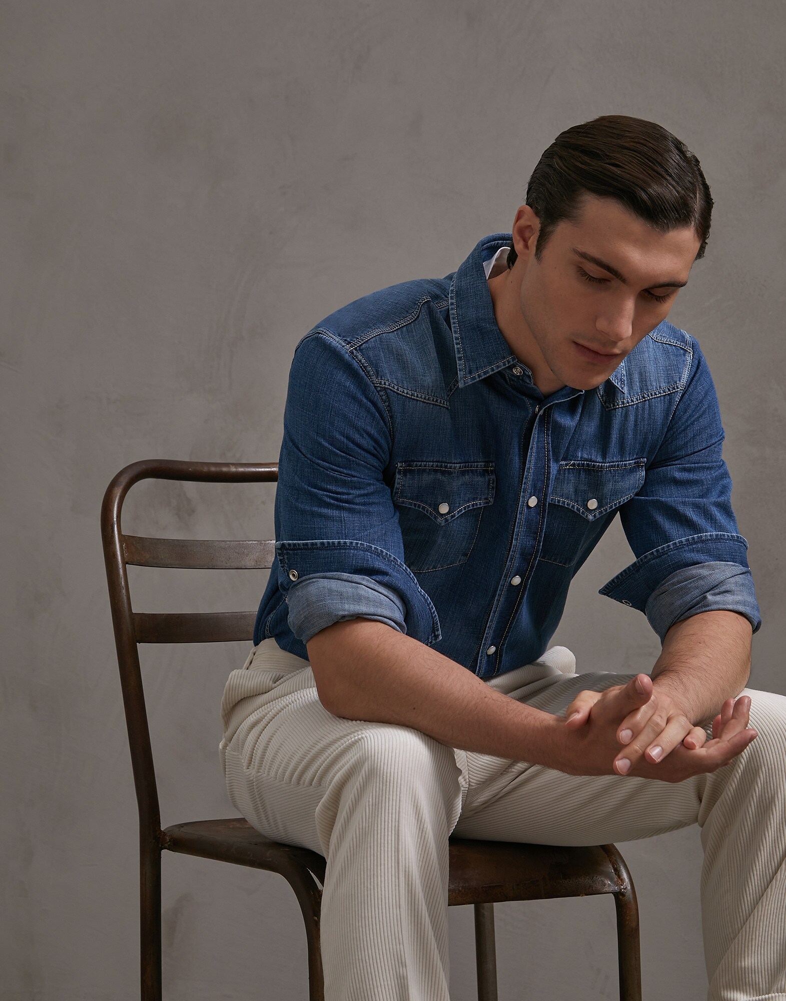 Casual Shirt Dark Denim Man 0 - Brunello Cucinelli