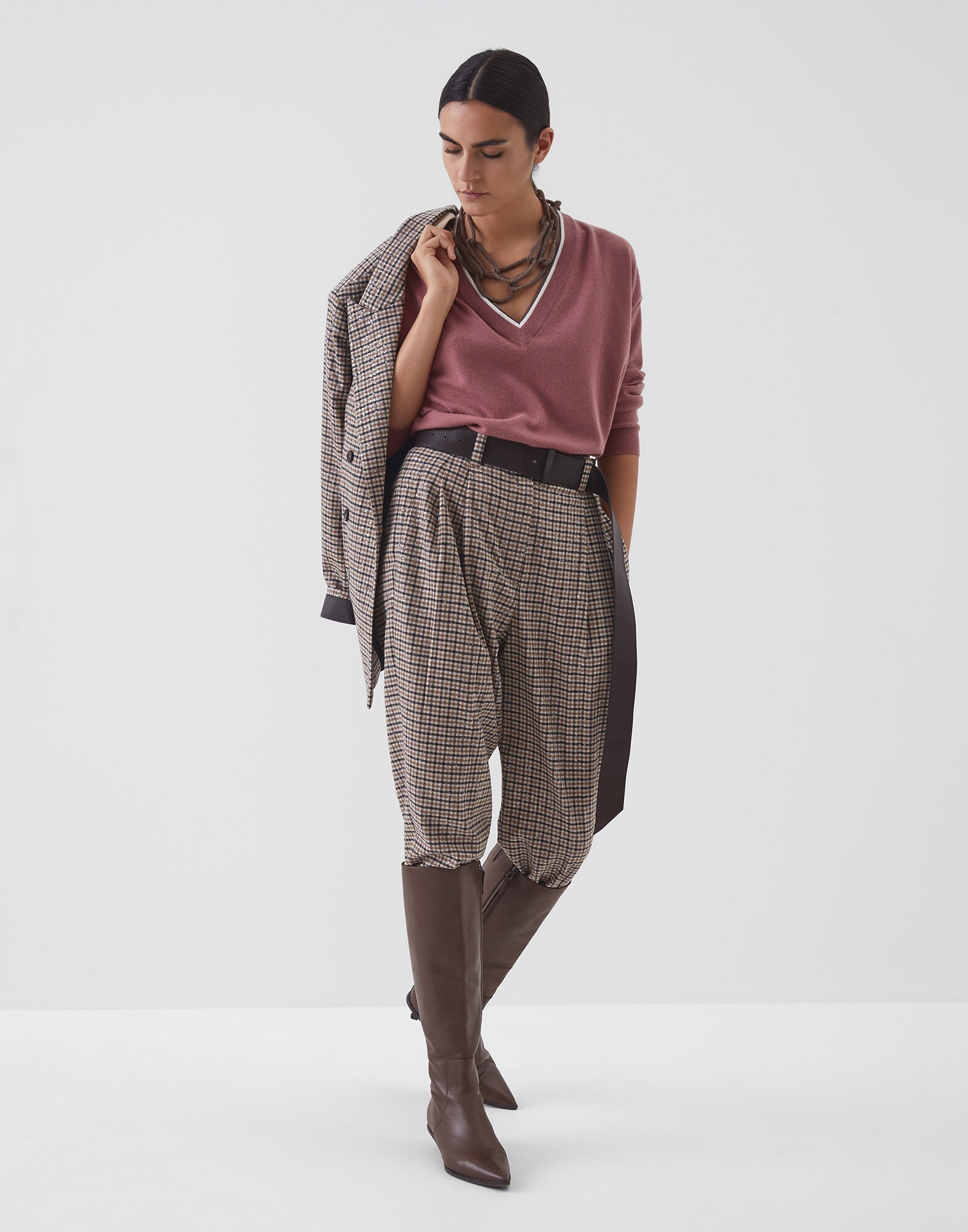 V-neck Sweater Pink Woman 3 - Brunello Cucinelli