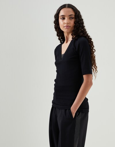 罗纹针织料T恤衫 黑色 女款 -
                        Brunello Cucinelli
                    