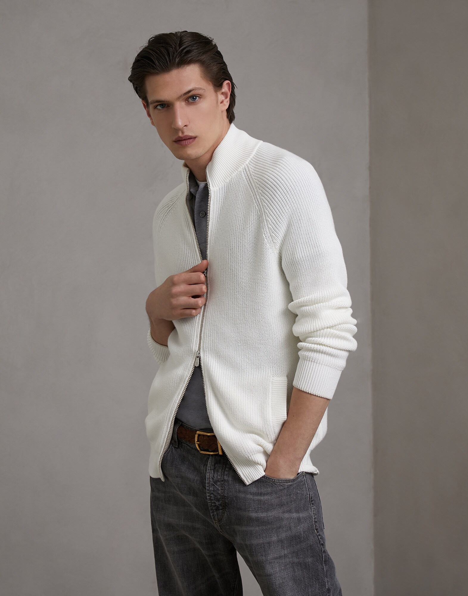 Zip-front Cardigan Panama Man 1 - Brunello Cucinelli