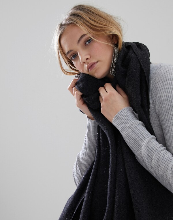 羊绒和亮丝绸料围巾 煤褐色 女款 - Brunello Cucinelli 
