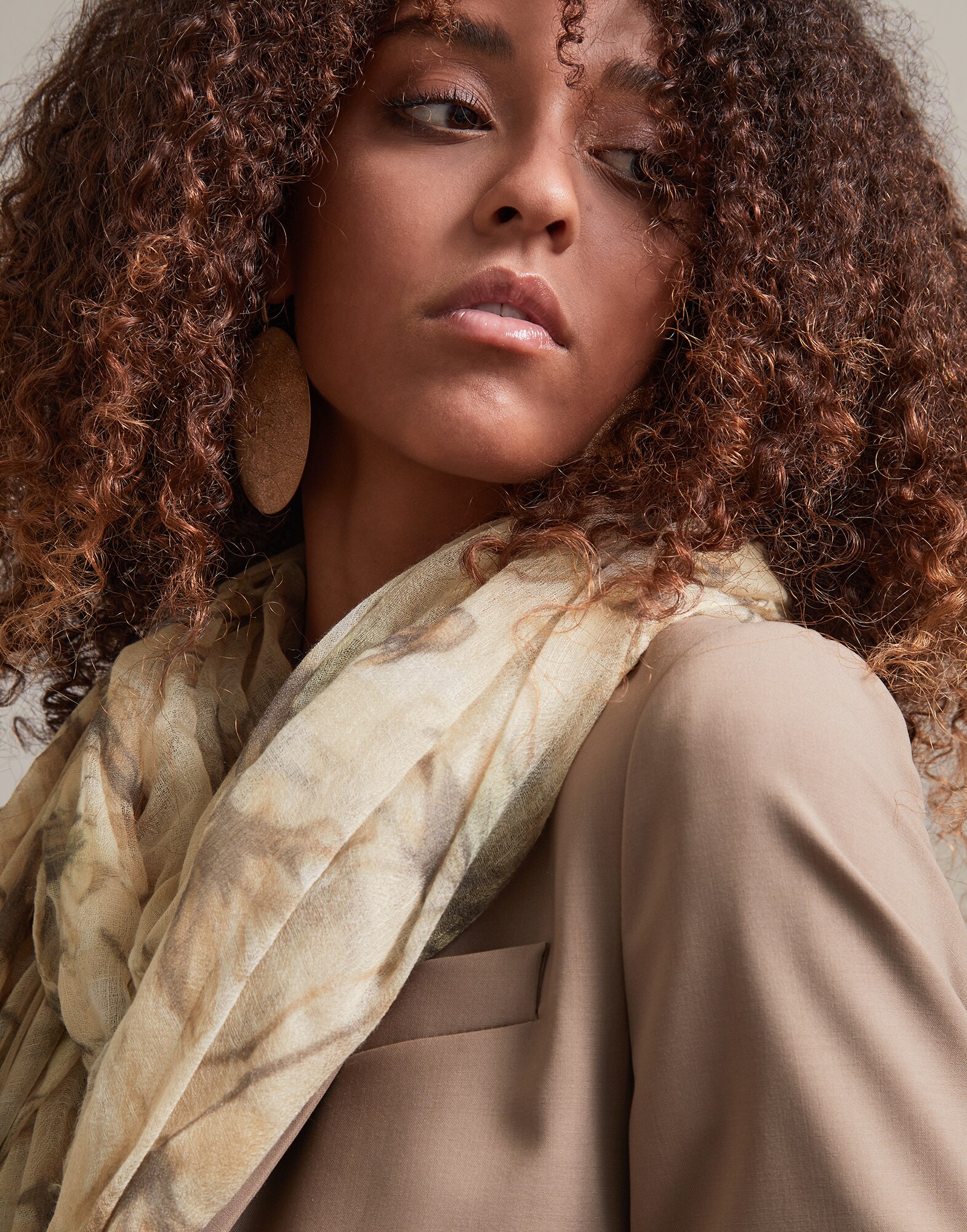 Patterned Scarf Beige Woman 3 - Brunello Cucinelli