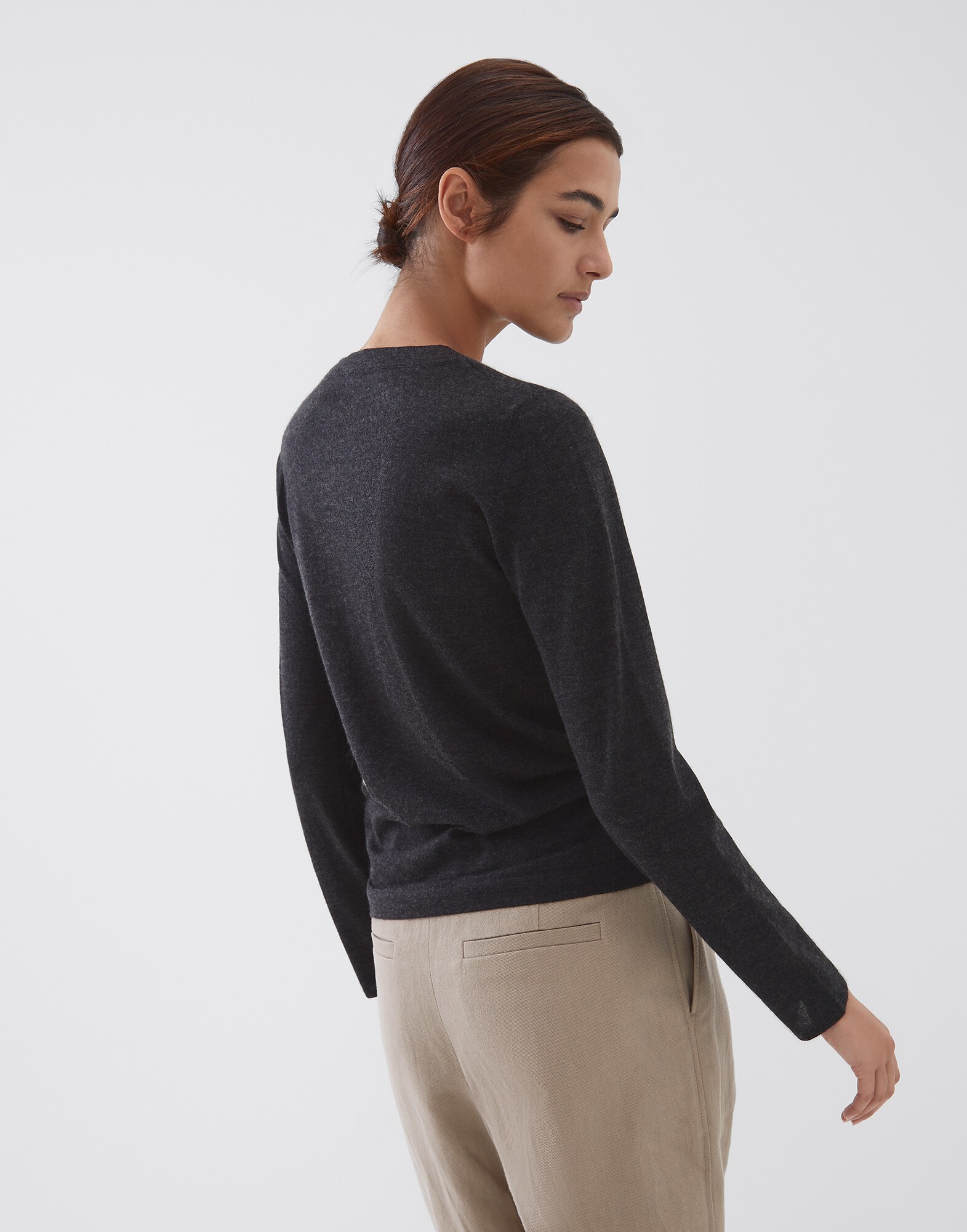 Crewneck Sweater Anthracite Woman 1 - Brunello Cucinelli