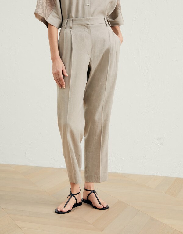 Comfort linen trousers Beige Woman - Brunello Cucinelli