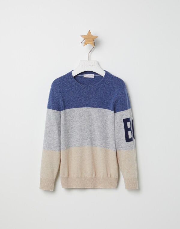 Cashmere color block sweater Azure Boy - Brunello Cucinelli 