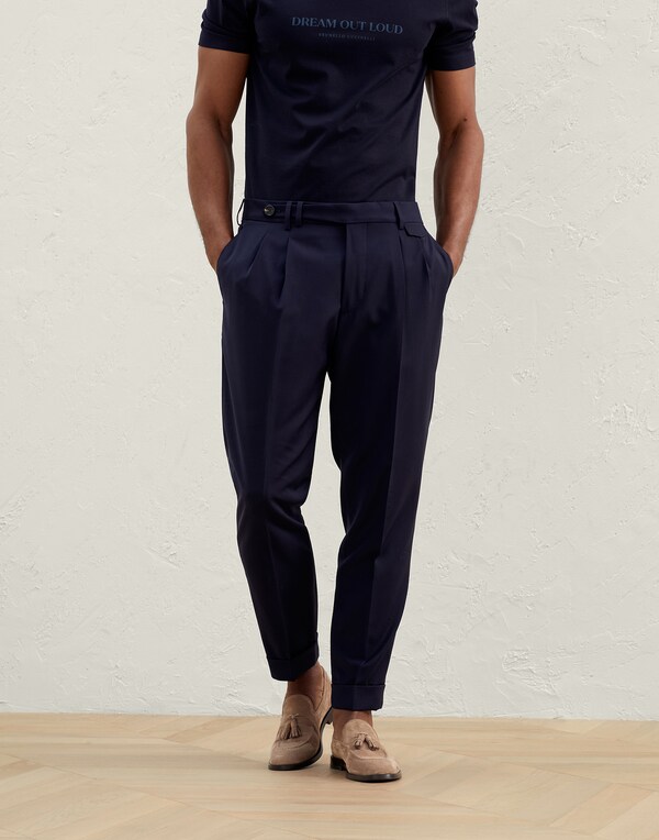 Double pleated trousers Navy Blue Man - Brunello Cucinelli