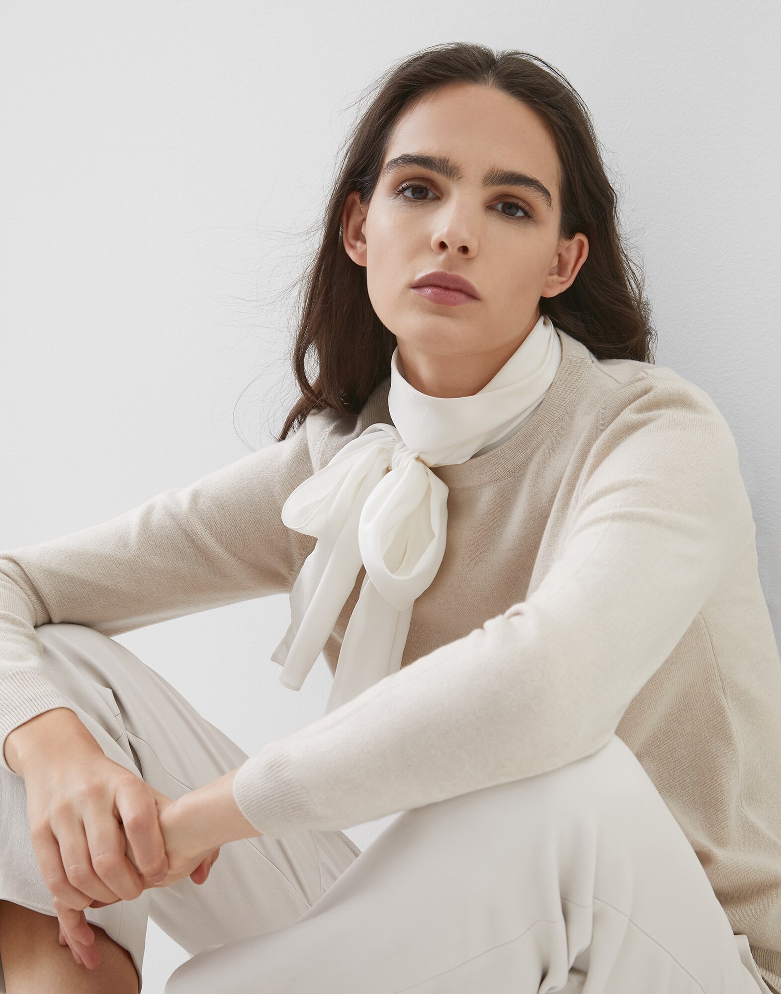 Crewneck Sweater Beige Woman 0 - Brunello Cucinelli