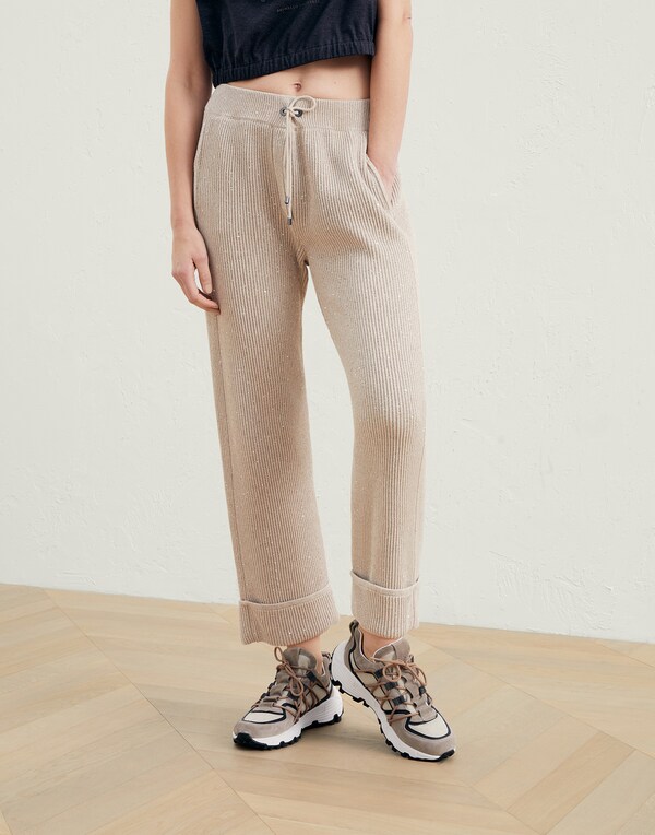 Cotton knit trousers Camel Woman - Brunello Cucinelli