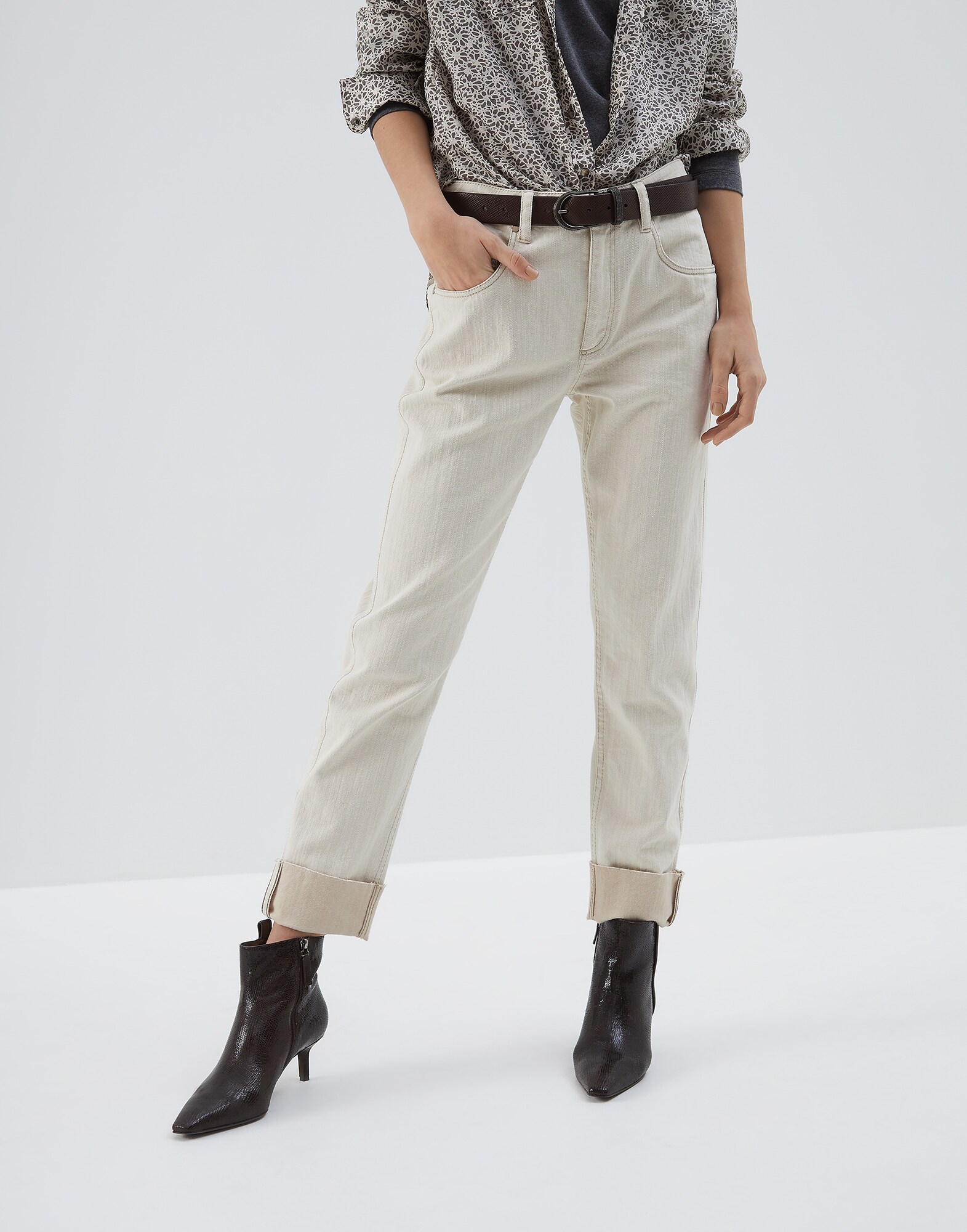 Denim Trousers Beige Woman 0 - Brunello Cucinelli