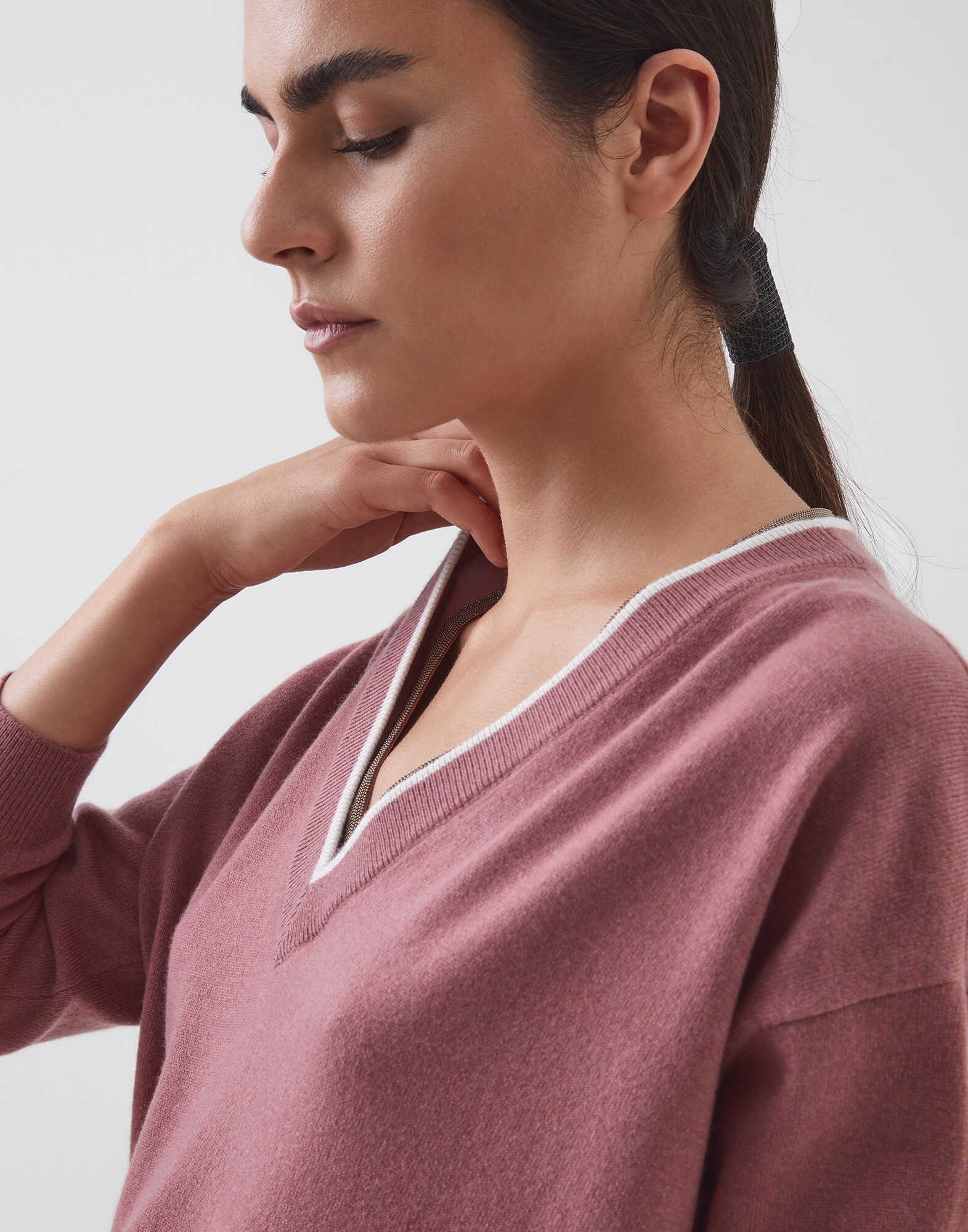 V-neck Sweater Pink Woman 0 - Brunello Cucinelli
