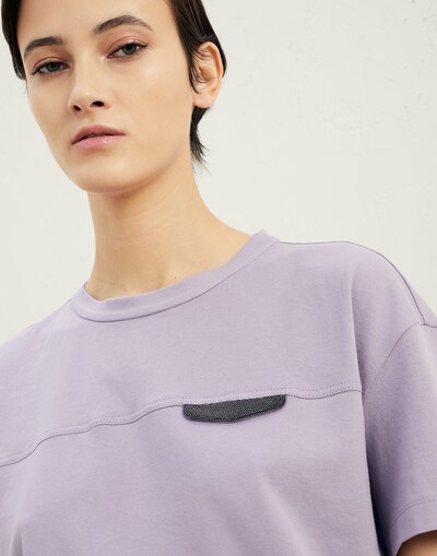 T-shirt with embroidery Lavender Woman - Brunello Cucinelli 