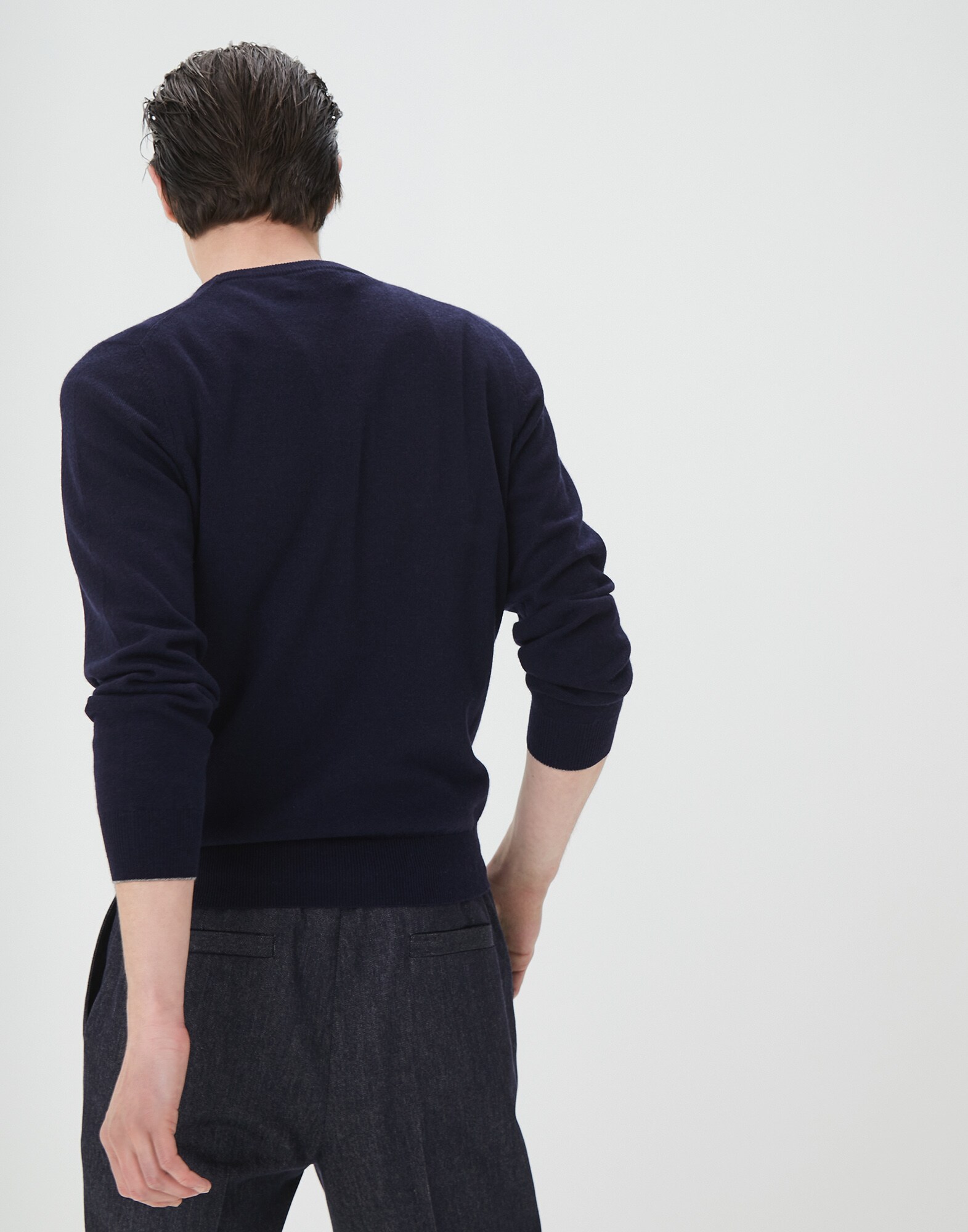 圆领针织衫 海军蓝 男款 2 - Brunello Cucinelli