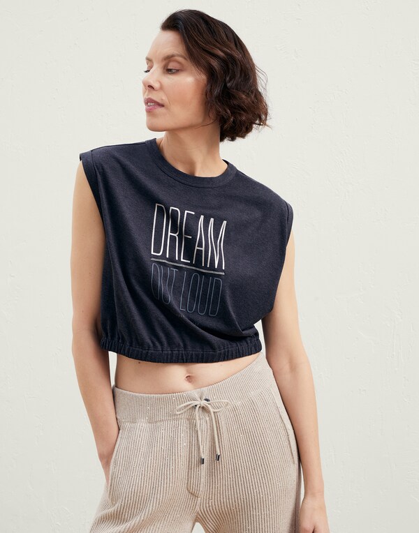 T-shirt with print Anthracite Woman - Brunello Cucinelli