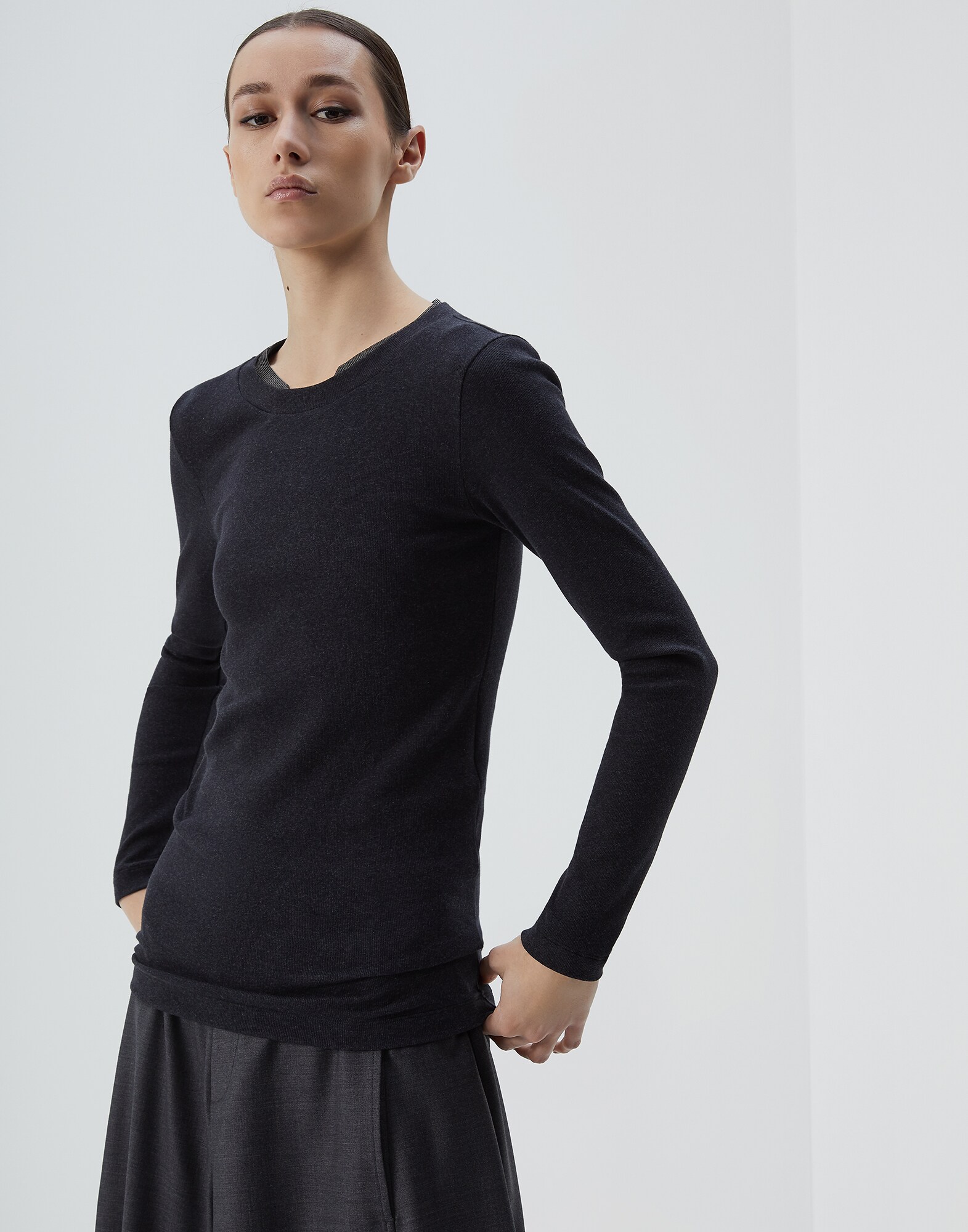 长袖T裇 钢灰色 女款 1 - Brunello Cucinelli